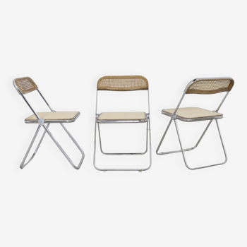 3x Chaises Pliantes Plia en cannage par Giancarlo Piretti pour Anonima Castelli, années 1960