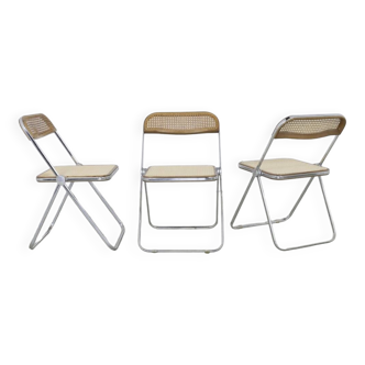 3x Chaises Pliantes Plia en cannage par Giancarlo Piretti pour Anonima Castelli, années 1960