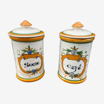 Set of 2 pots in faience Sugar and Coffee