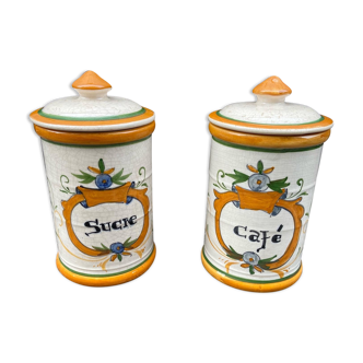 Ensemble de 2 pots en faience Sucre et Café