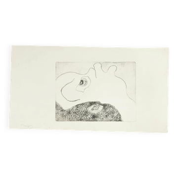 Abstract etching – face with a large eye, probably by M. Schneider, 1970s