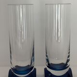 4 blue crystal glasses with rectangular base