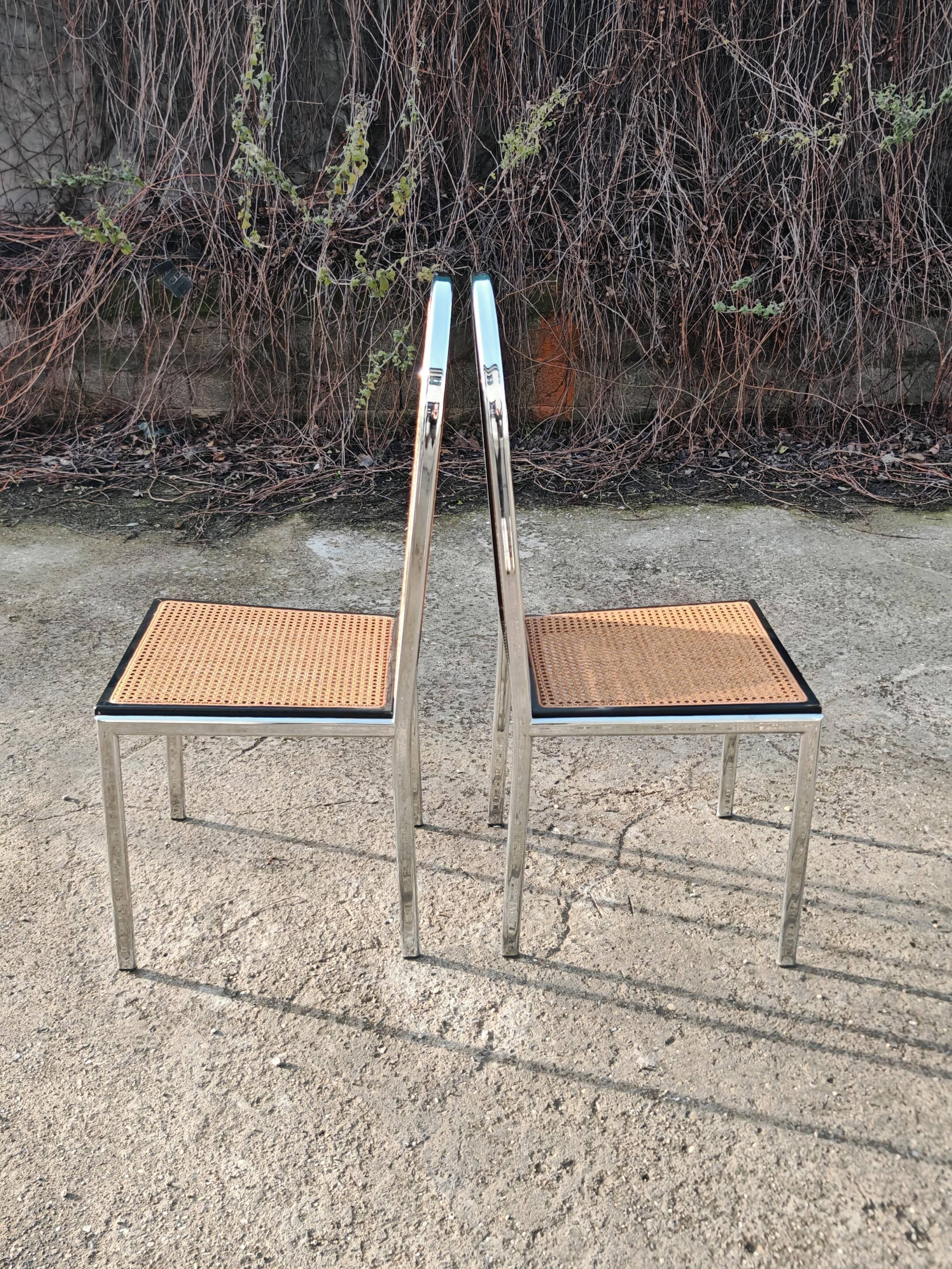 Chaises Bauhaus en hêtre et acier avec assises en cannage
