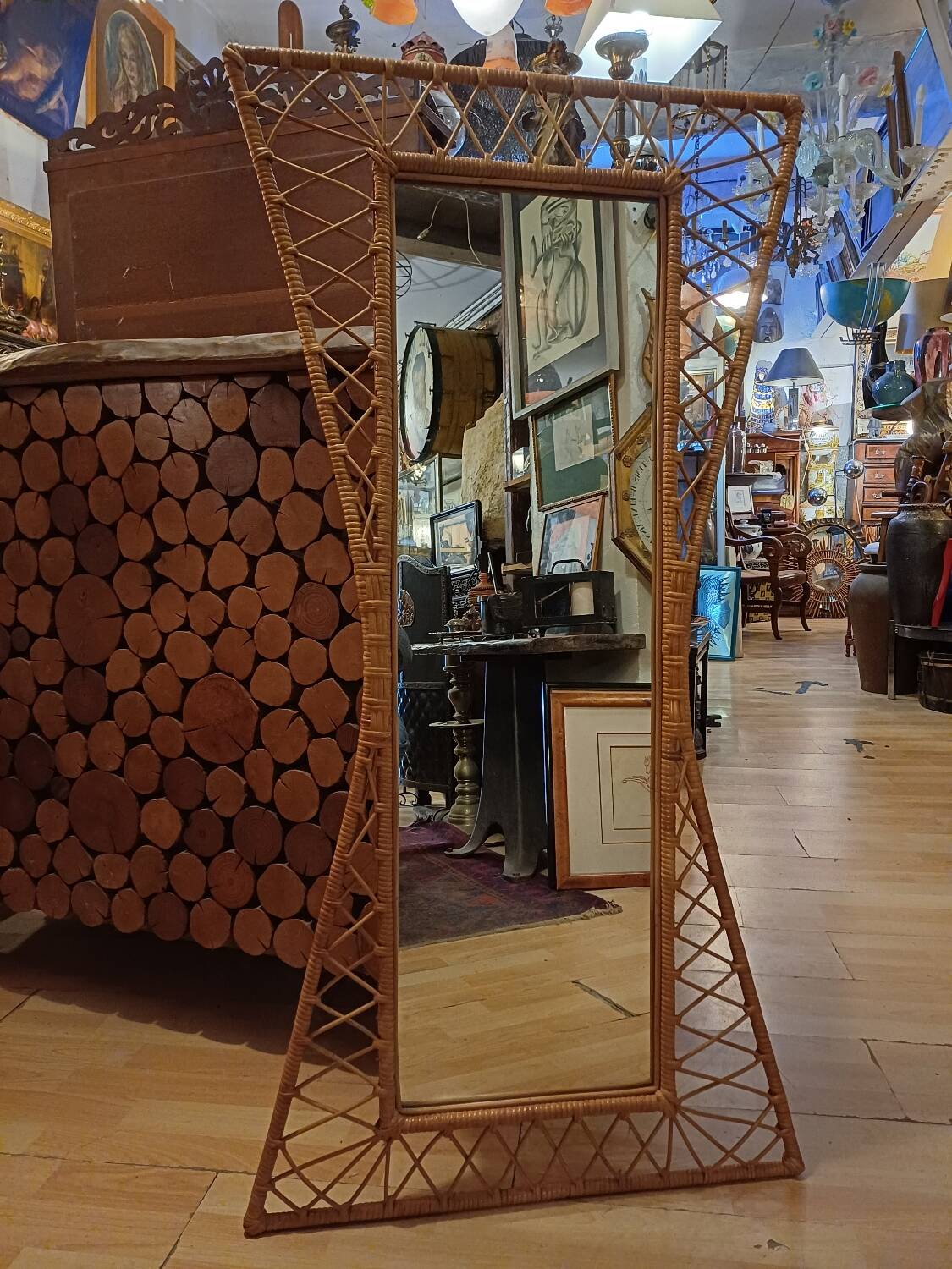 Large and unusual rattan mirror from the 1960s