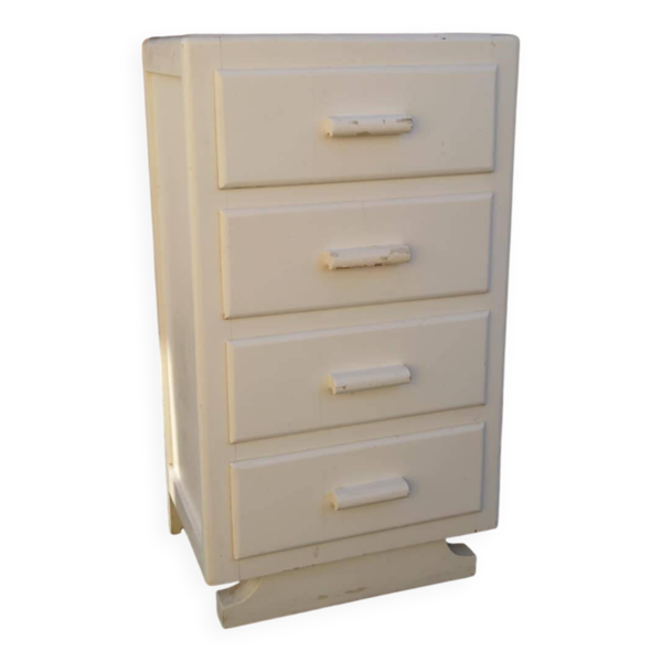 Meuble chiffonnier art déco en bois peinture blanche 4 tiroirs