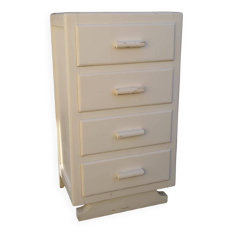 Art Deco chest of drawers in white painted wood with 4 drawers