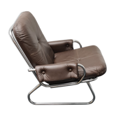 Fauteuil en cuir encadré tubulaire vintage