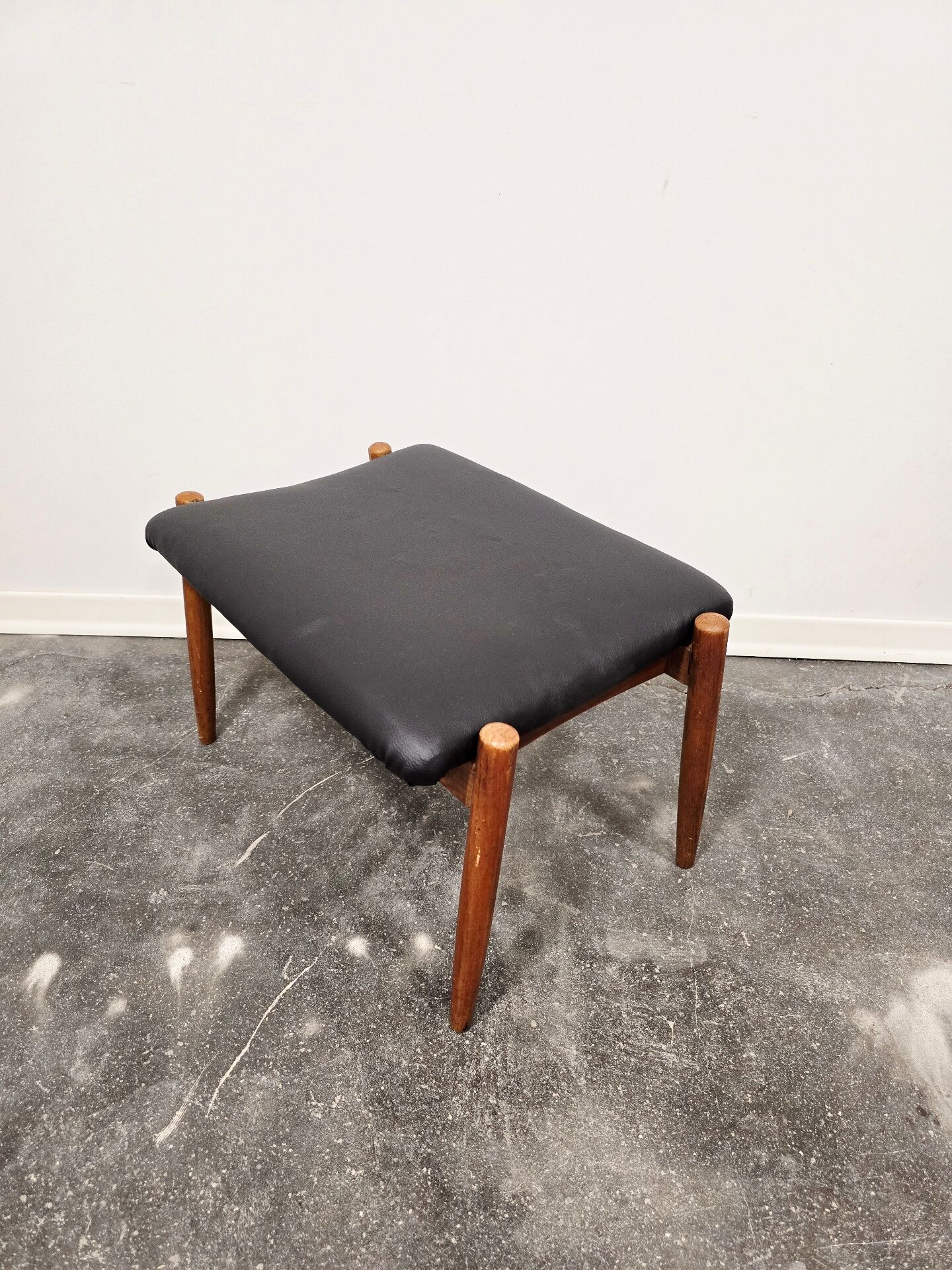 Danish - Style Stool with Faux Leather – 1970s