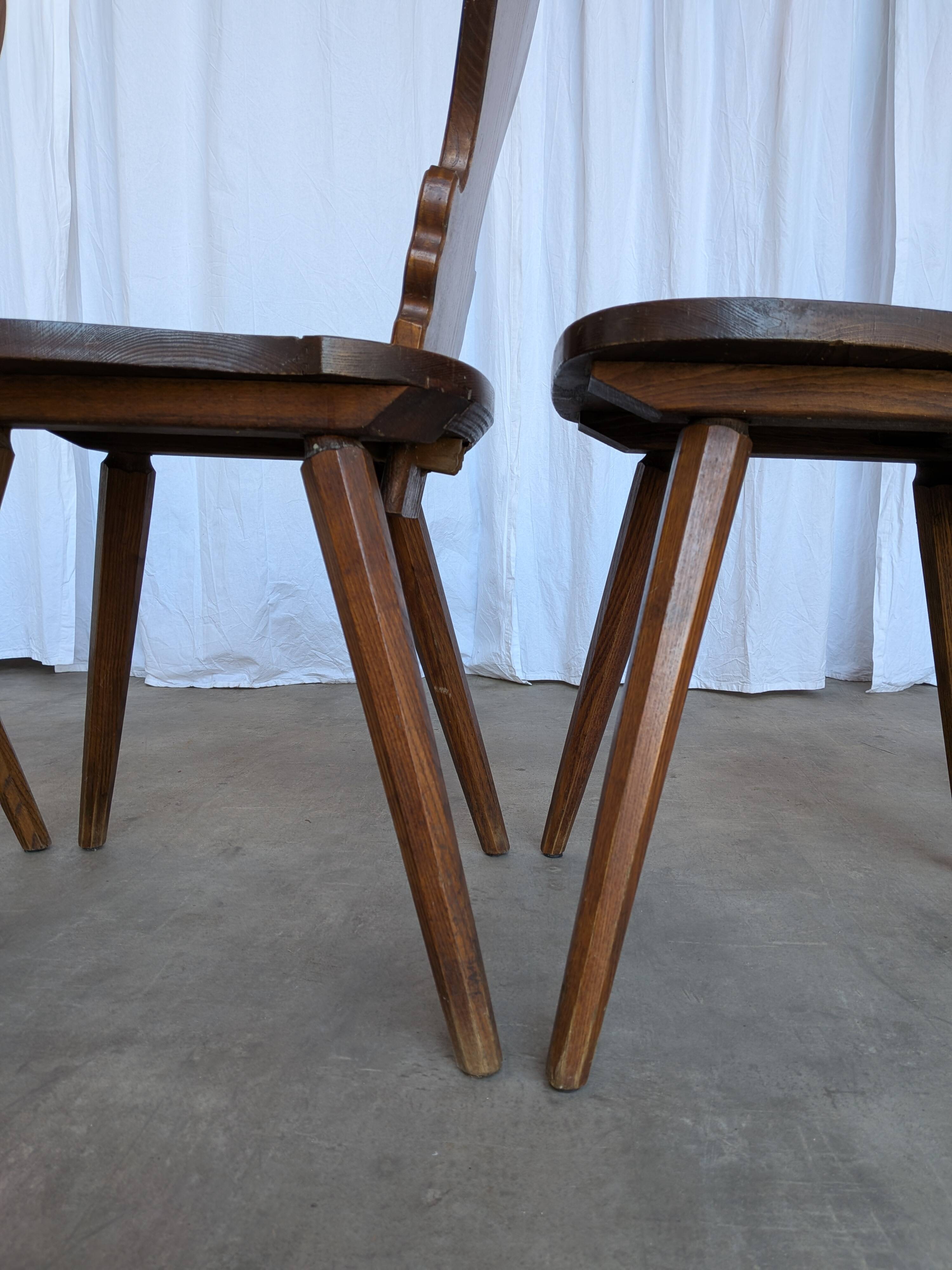 Set of 4 Farmhouse Tyrolean Chair with Heart Cutout Back / 1970s Vintage Di