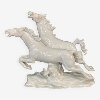 Old German porcelain galloping horses signed 20th century