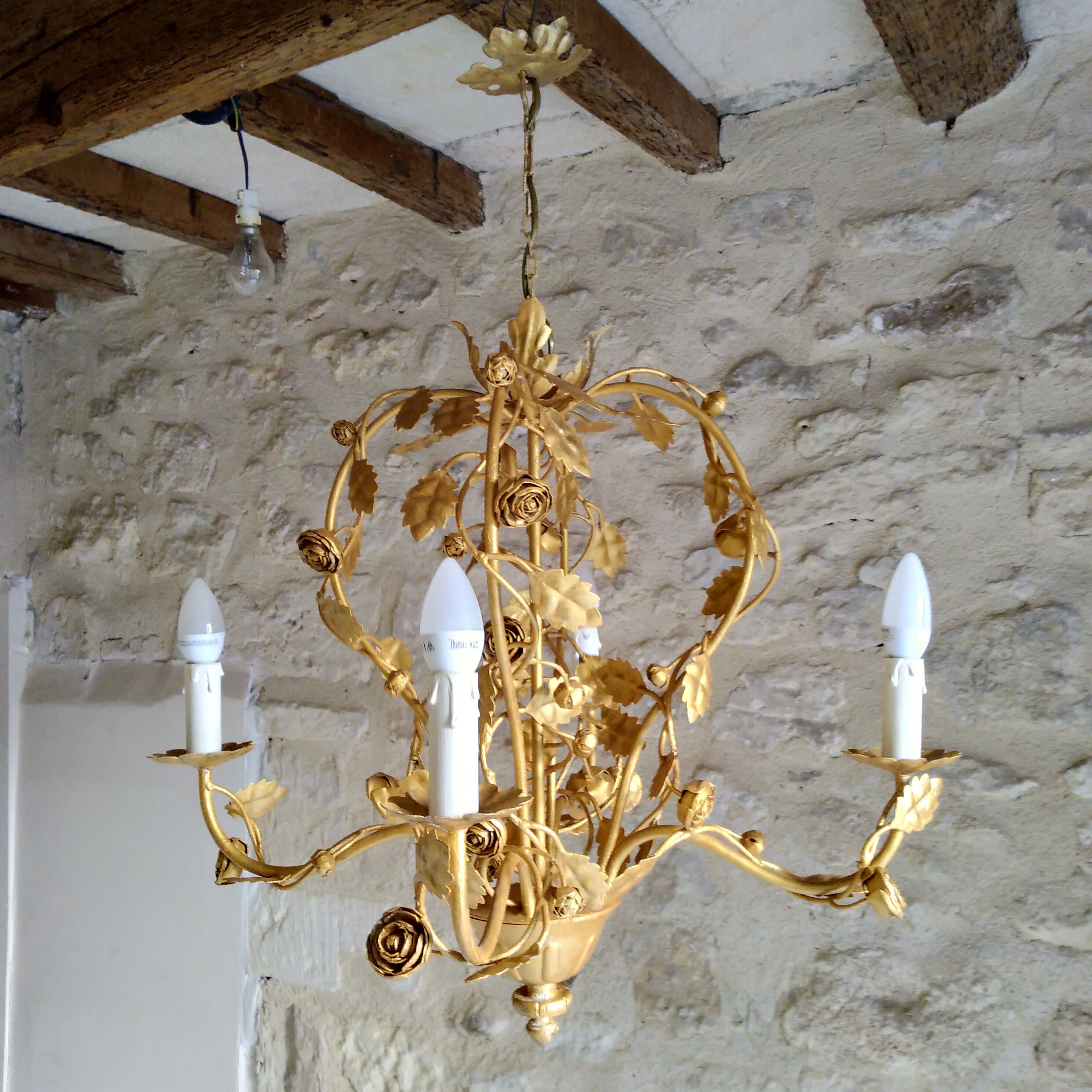 Golden iron chandelier 1960