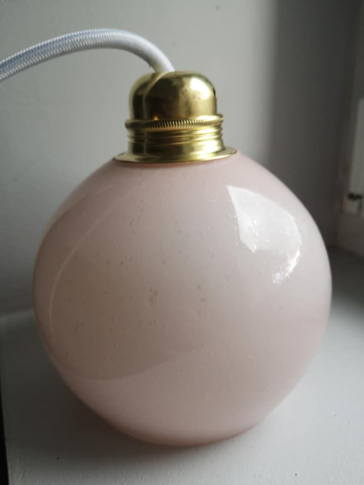 Suspension walker old opaline white globe spirit night light 1930 Art Deco TBE Ø 13 cm pink
