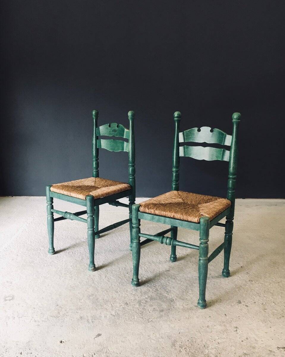 Rustic Austrian Alps Green Side Chairs, Austria, 1950s, Set of 2