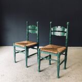 Rustic Austrian Alps Green Side Chairs, Austria, 1950s, Set of 2