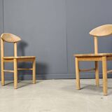 Vintage pine wood dining chairs - 1980s - set of 7