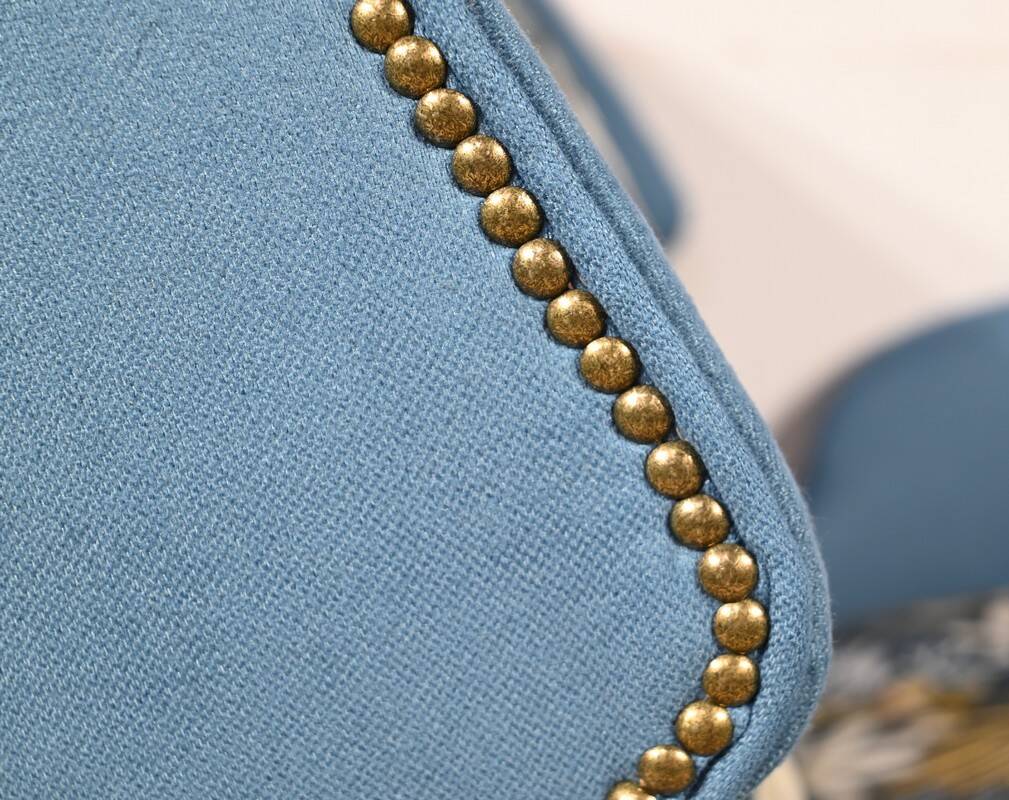 2-Seater Bench in Azure Blue Fabric – 1940s
