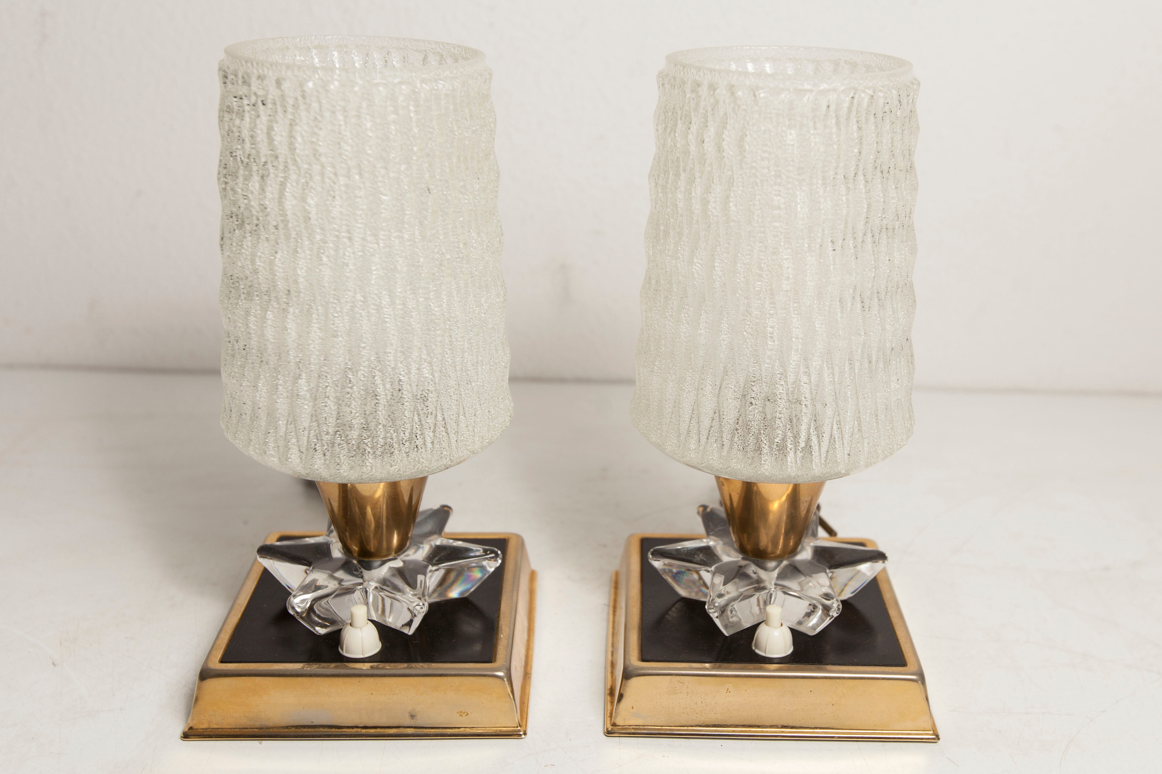 Paire de lampes de chevet 1960 laiton verre etoile