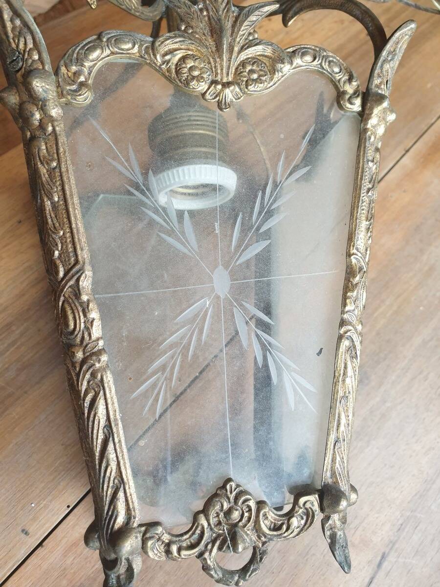 Small chandelier / lantern in bronze with etched glass - Louis XV style