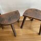 Duo of tripod oak stools