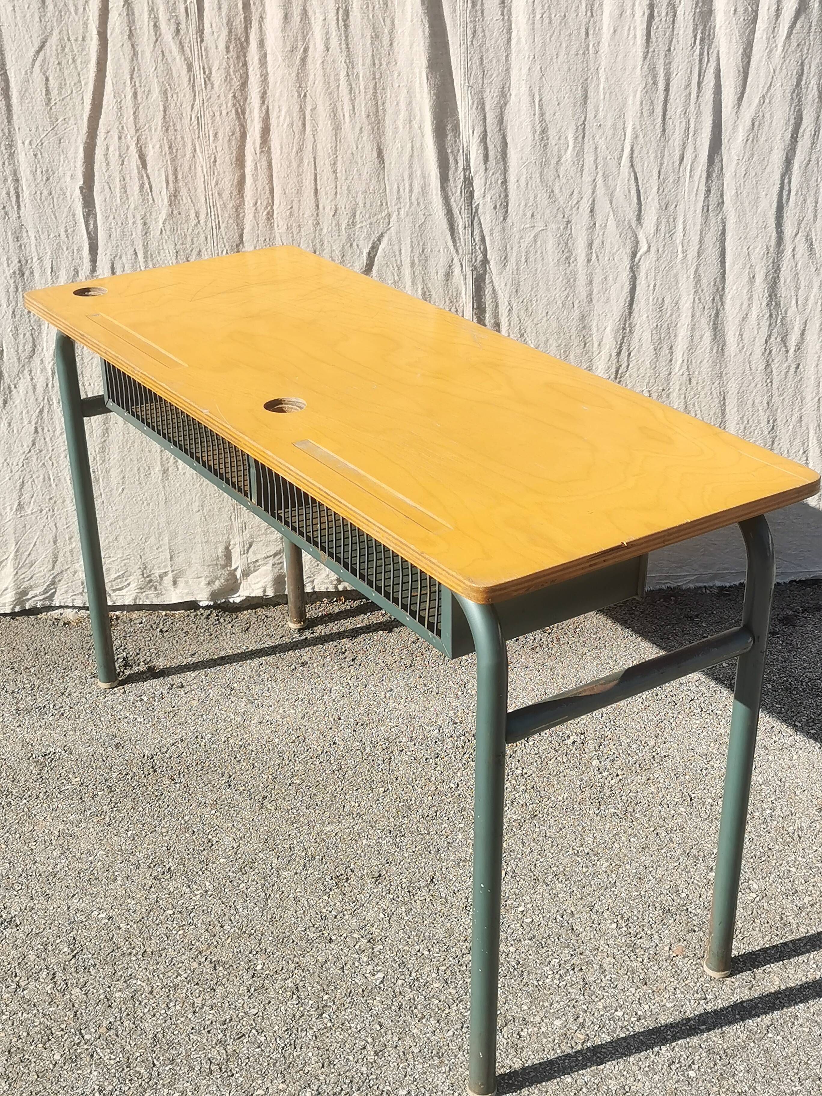 Vintage 2-seater desk with large metal locker