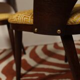 Ensemble de 4 chaises de salle à manger de style art déco en bois de chêne marron chocolat avec revêtement géométrique