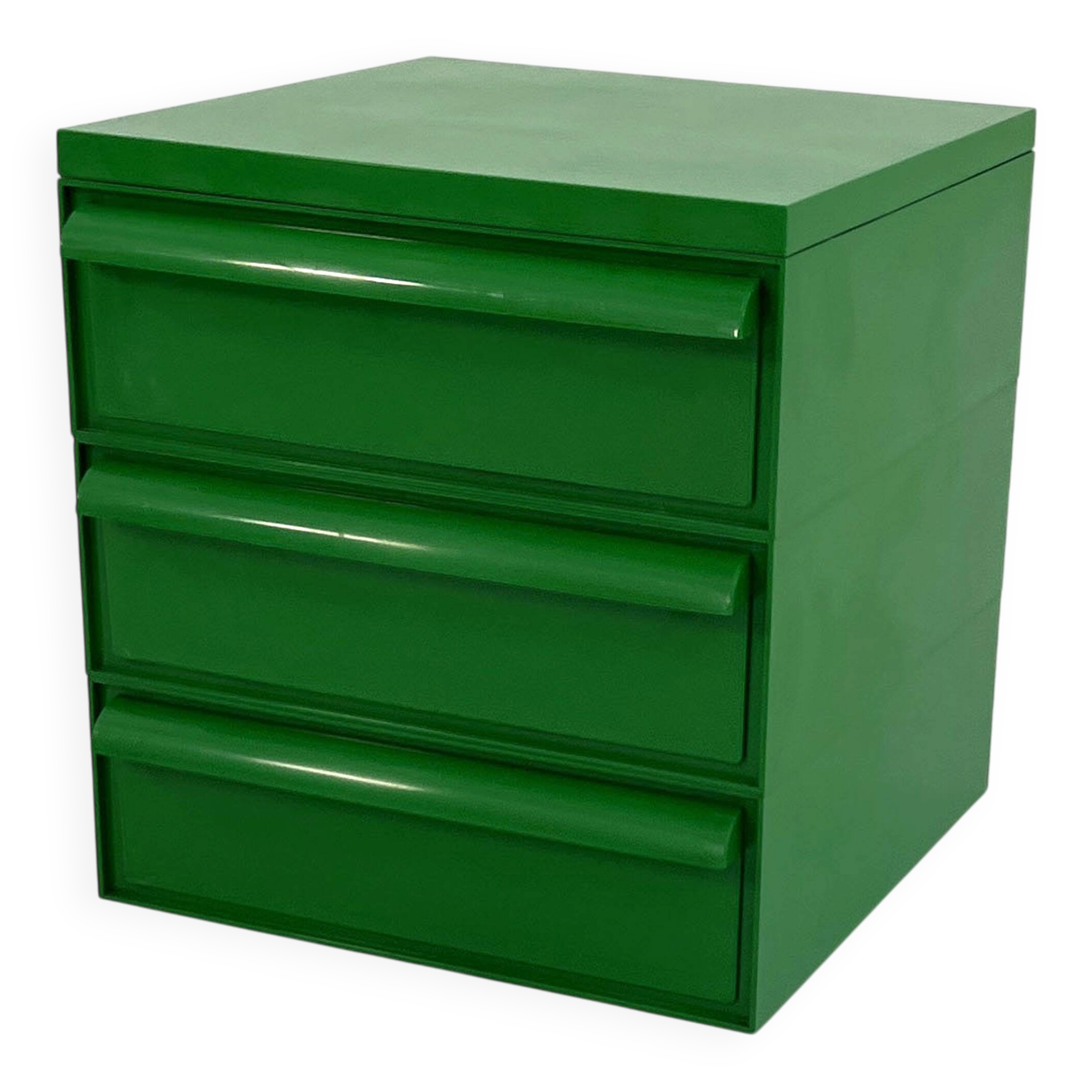 Green plastic 3-drawer chest by Simon Fussell for Kartell, 1970.
