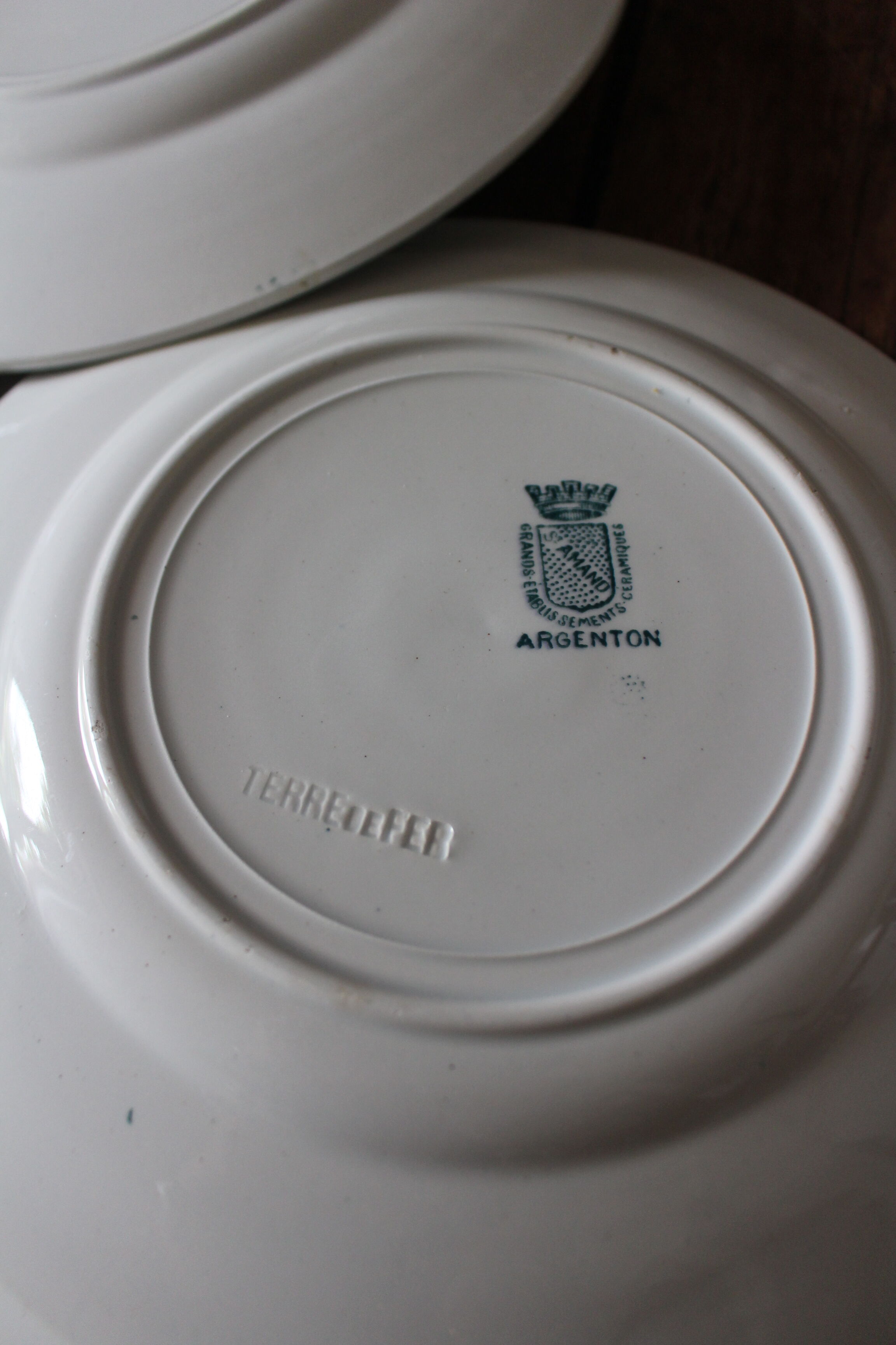 Lot 8 flat plates Terre de Fert vert Fleurs Argenton Saint Amand