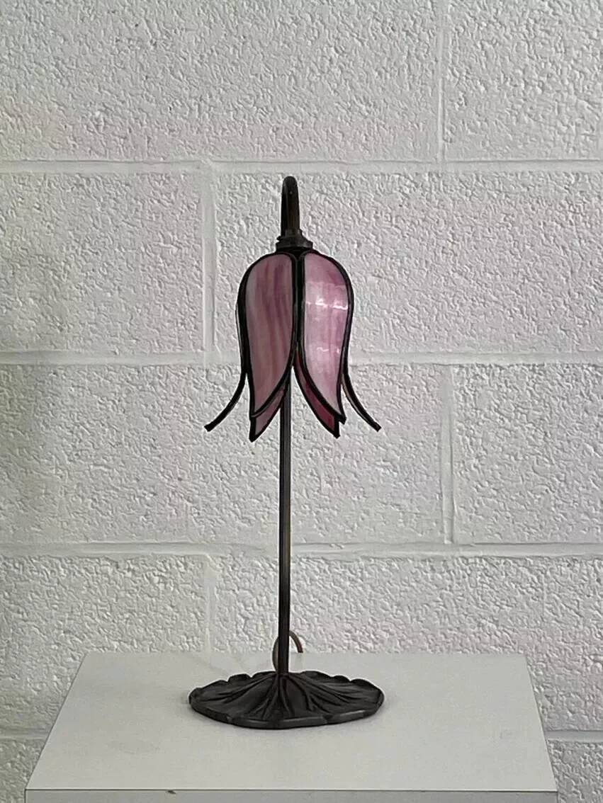 Flower lamp in bronze metal and glass paste