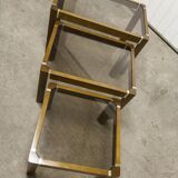 Set of 3 elm and smoked glass nesting tables 1970