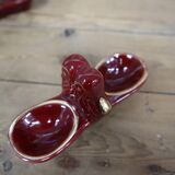 2 Vintage salt cellars in burgundy glazed ceramic slip with gold edging