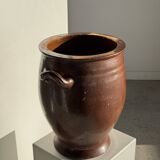 Very large glazed brown terracotta pot with two handles H41 D30