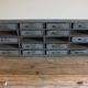 Garage or workshop furniture with drawers in cans