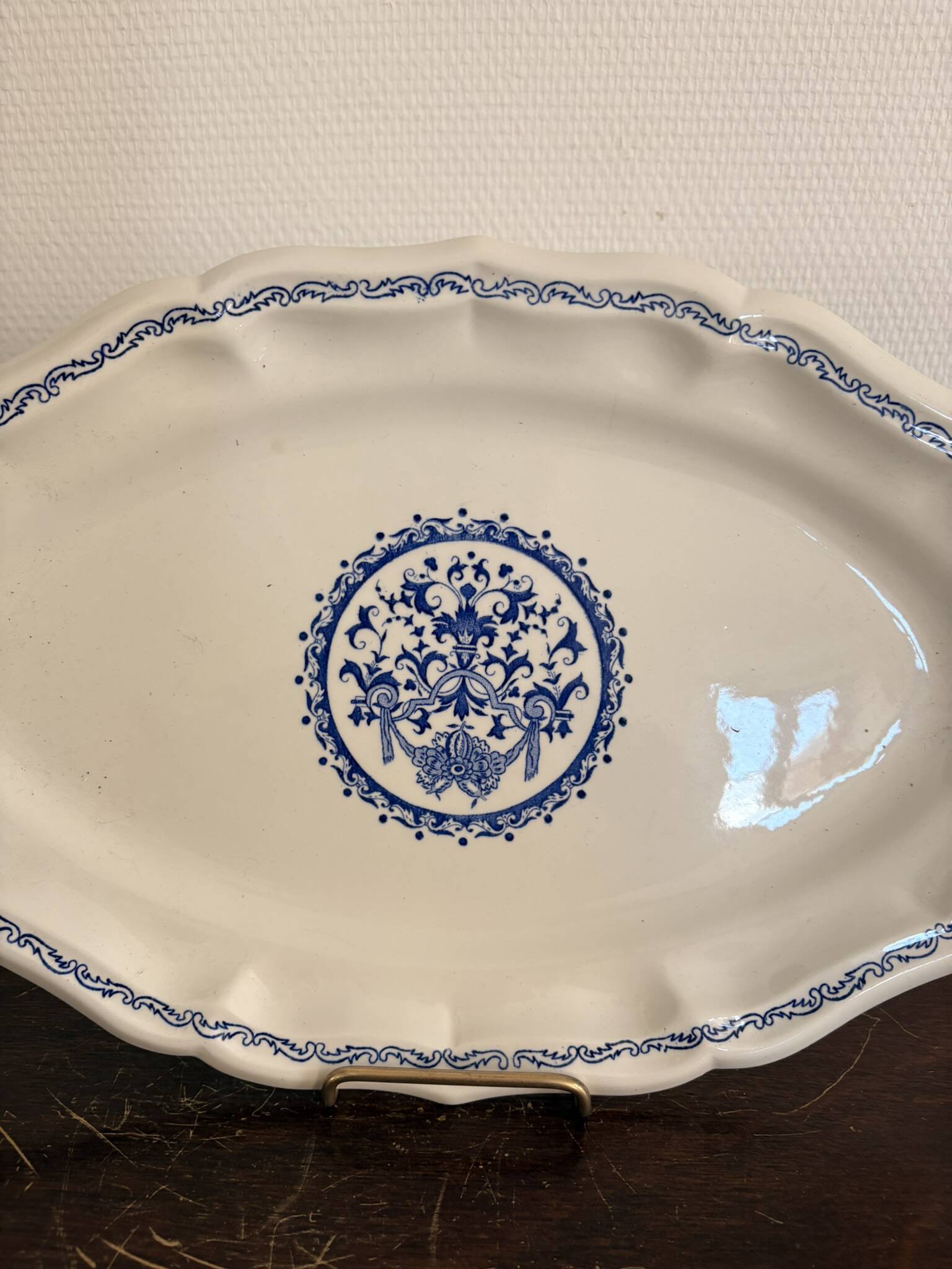 Old Dish Basket Vegetable Dish Earthenware Gien Rouen Renaissance Blue Model