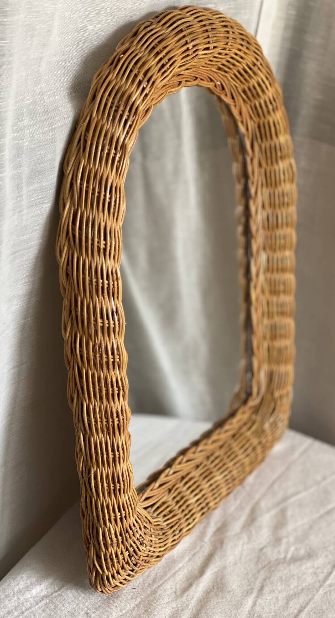 Vintage 1970 woven rattan mirror