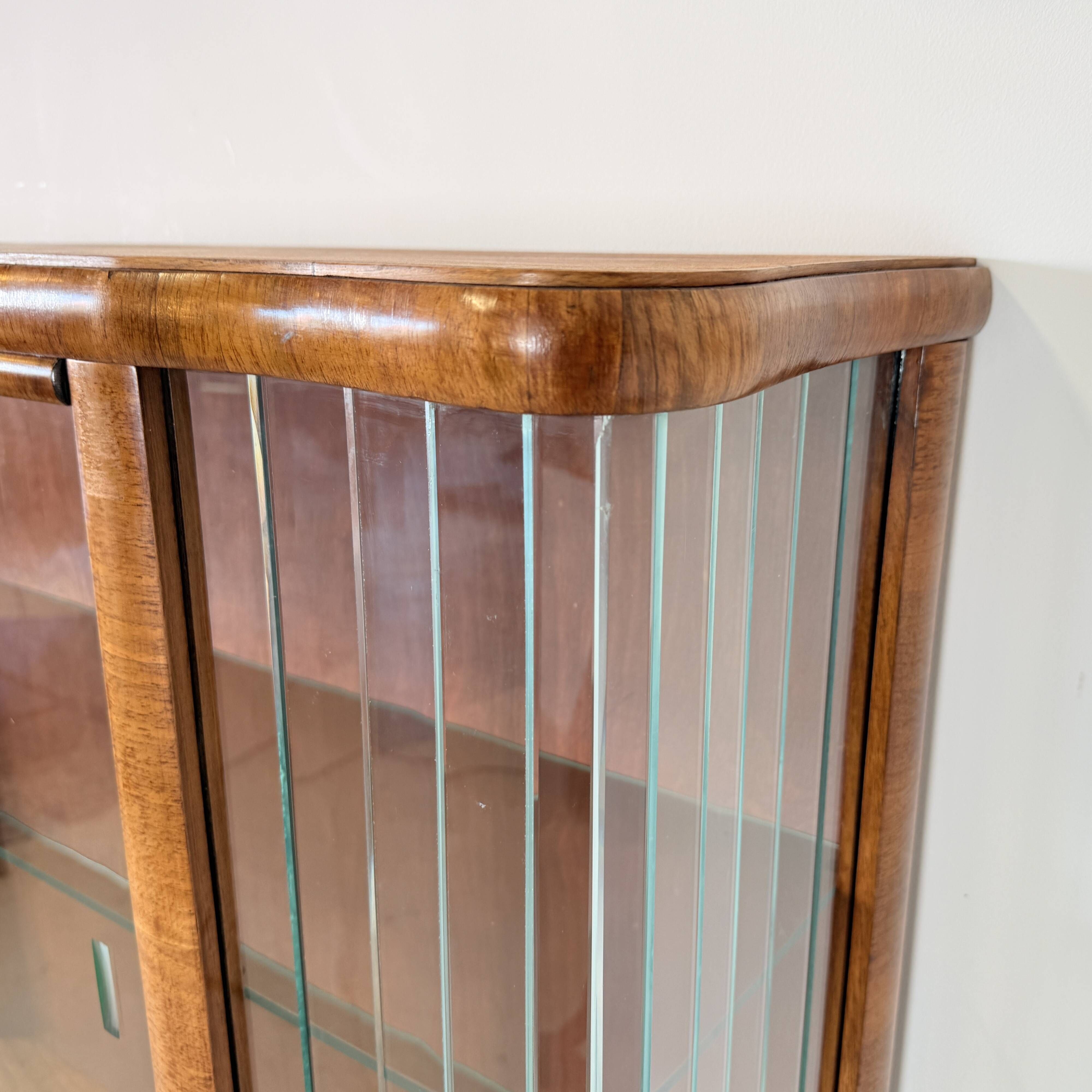 Vintage Display Cabinet with Glass Slats – Warm Walnut Veneer - Art Deco