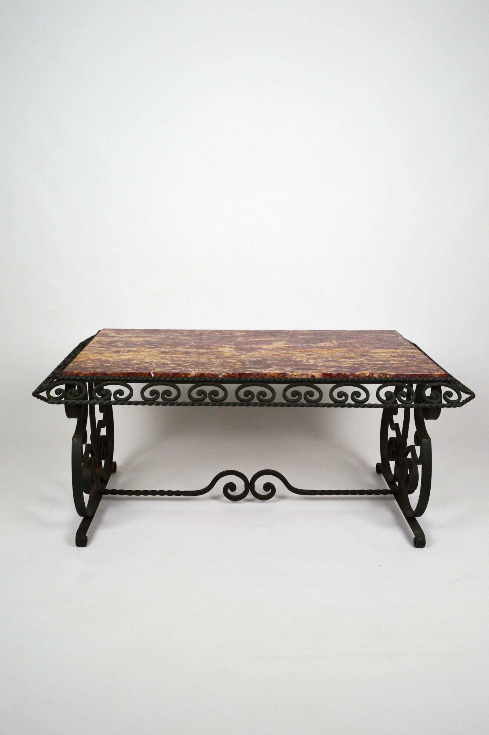 Coffee table in marble and wrought iron, circa 1940
