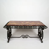 Coffee table in marble and wrought iron, circa 1940