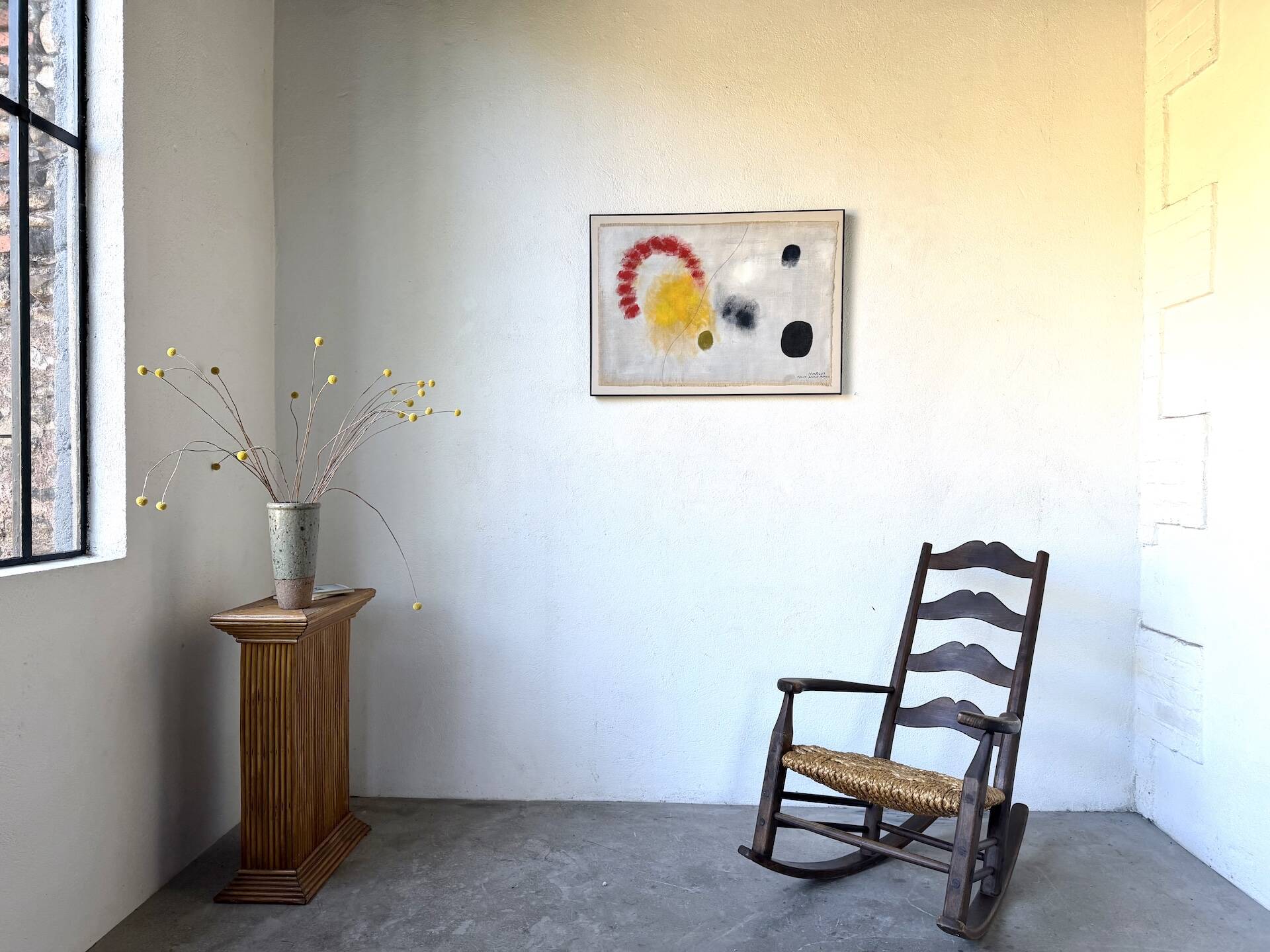 Tableau abstrait sur toile de lin dans le goût de Joan Miro