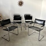 Set of 6 design chairs Matteo Grassi tubular metal and black leather year 70/80 Bauhaus style