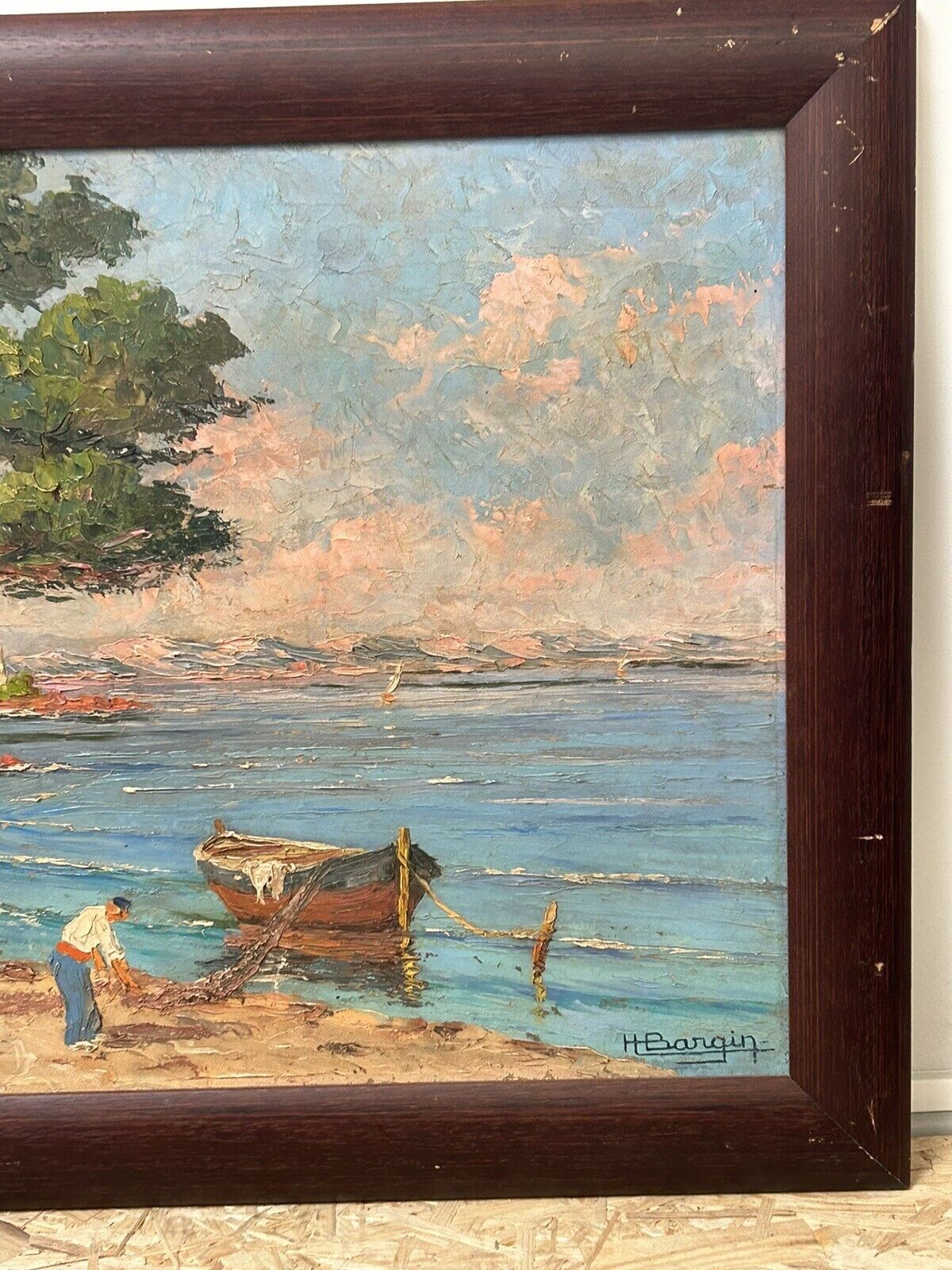 Oil on isorel, mediterranean, marine signed impressionist henri bargin