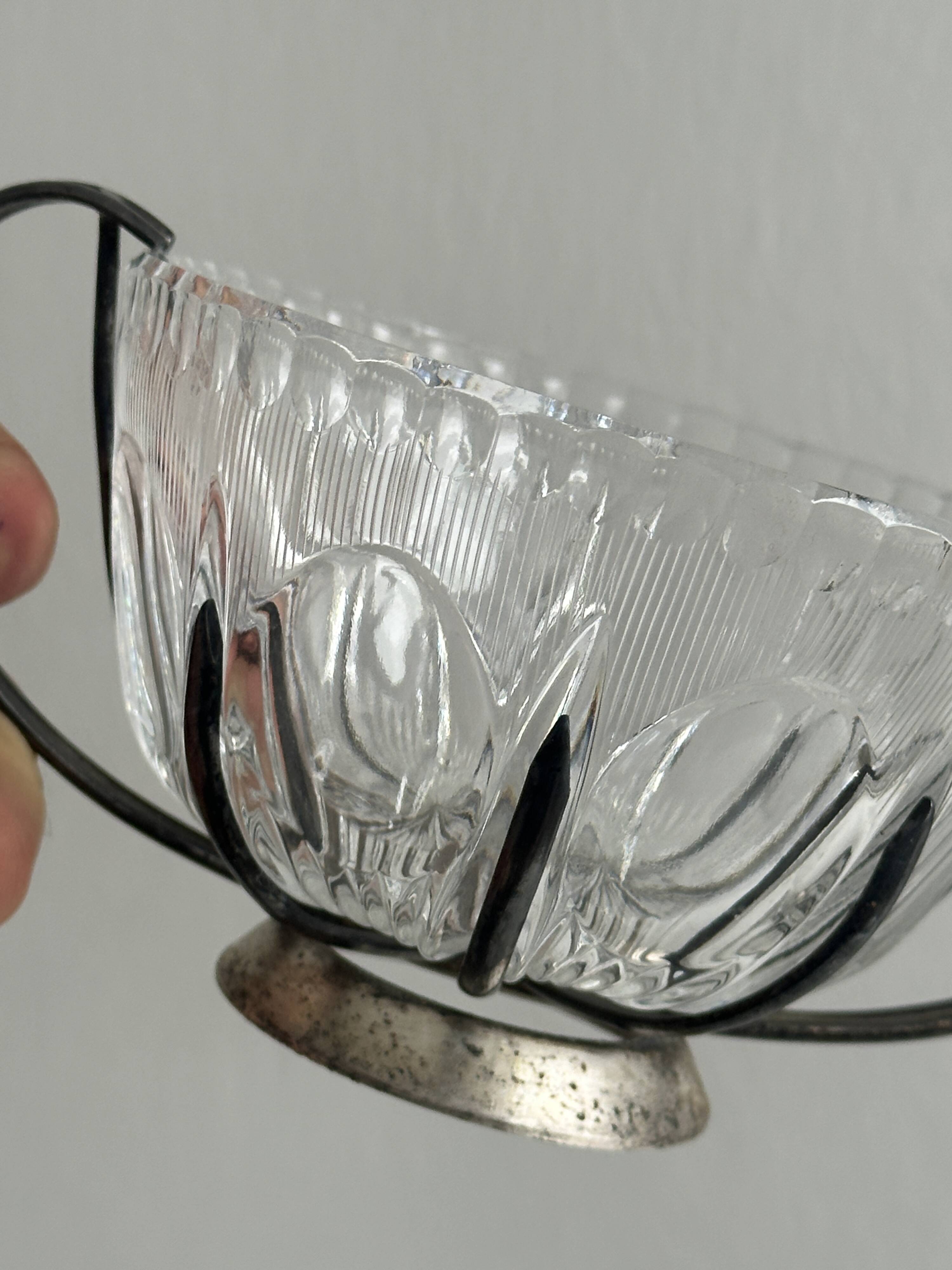 Vintage glass and silver metal sugar bowl