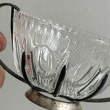 Sucrier vintage en verre et métal argenté
