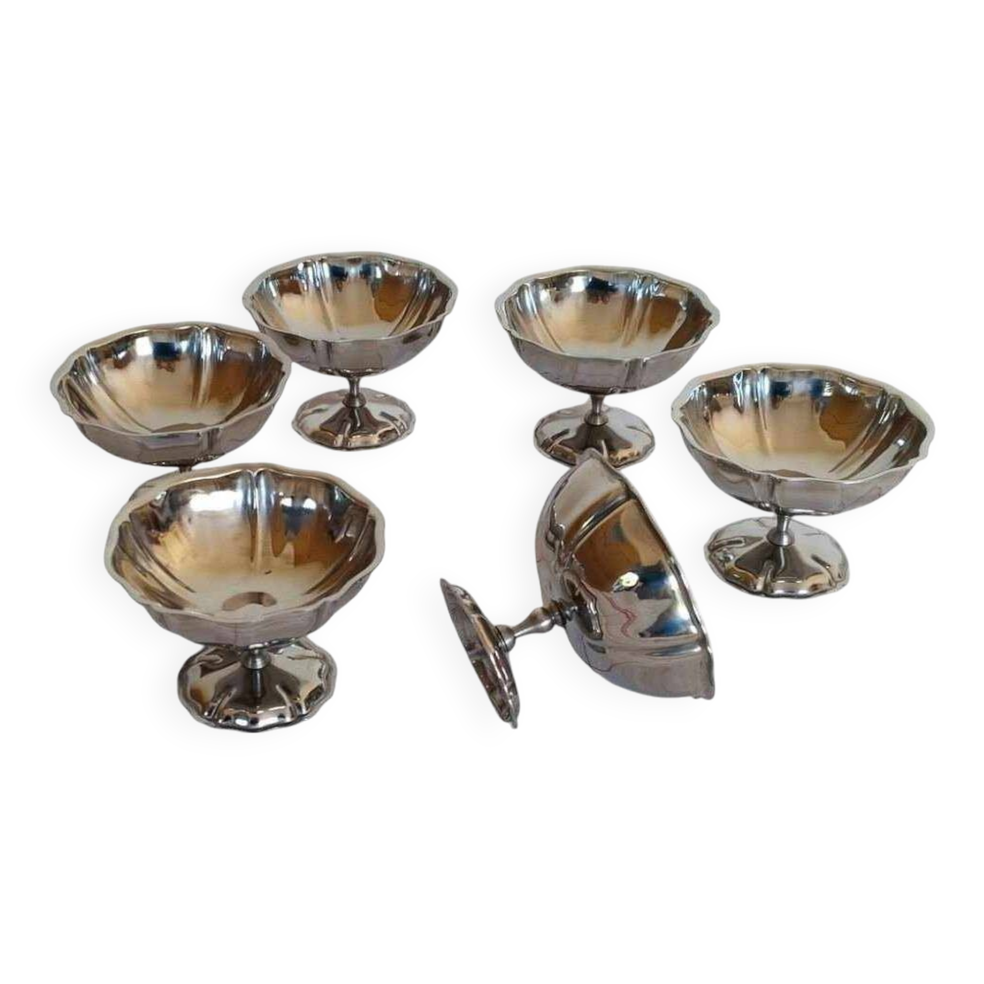 Set of 6 large ice cream cups, in 18/10 stainless steel (ref 17)