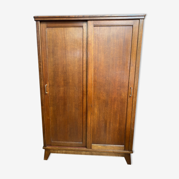 Vintage wardrobe 1950/1960 two sliding doors medium oak color