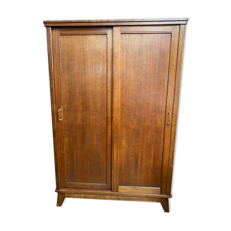 Armoire penderie vintage 1950/1960  deux portes coulissantes couleur chêne moyen