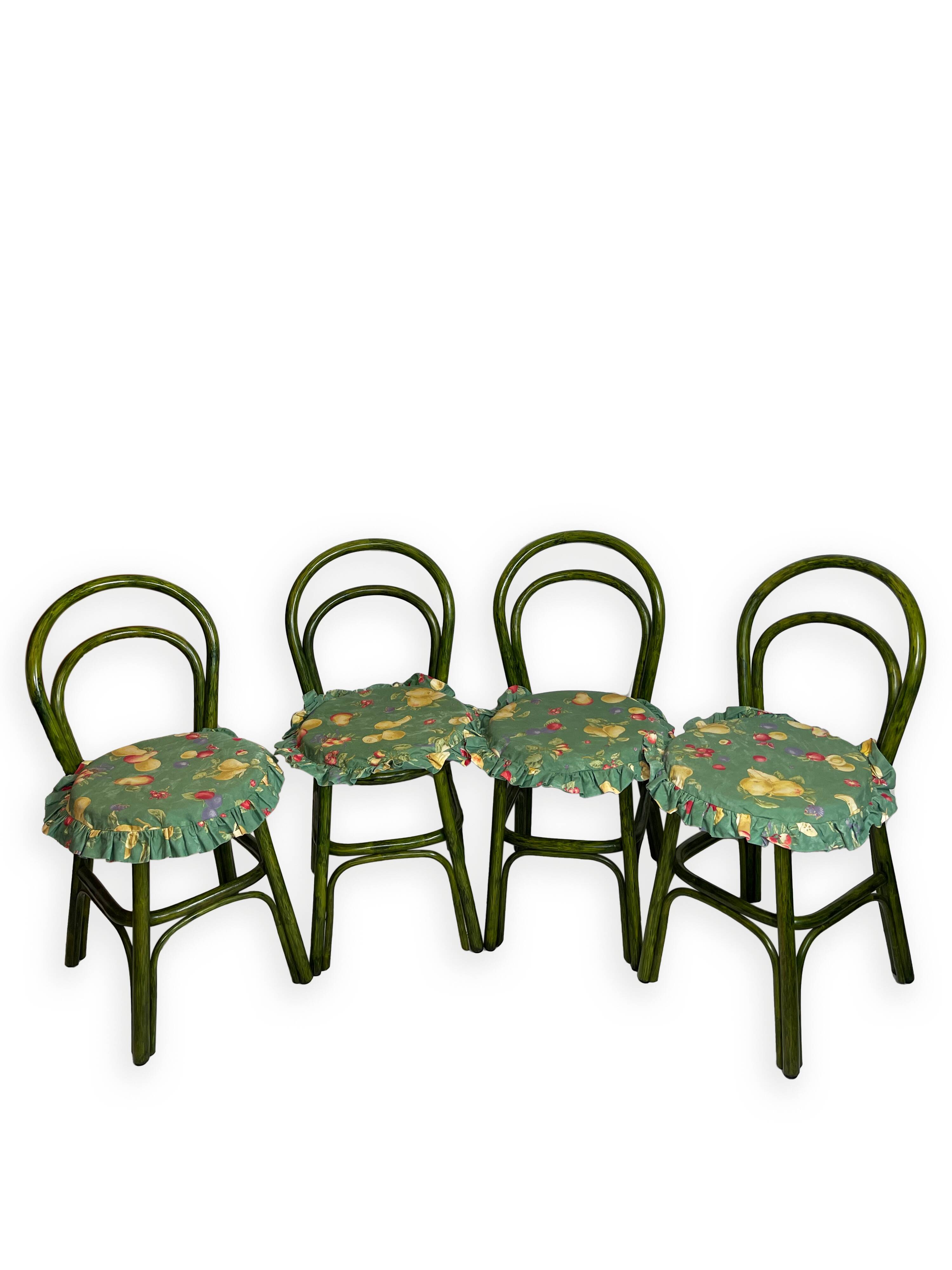 Green rattan wood chairs 1970s