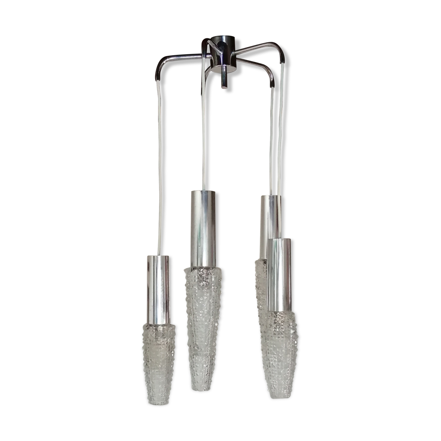 Waterfall chandelier space age 5 branches with tulips chiseled in glass 1960