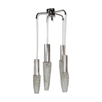 Waterfall chandelier space age 5 branches with tulips chiseled in glass 1960