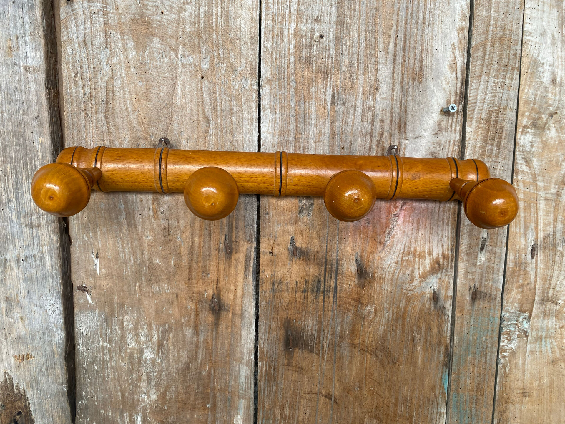 Vintage Bamboo Style Wall Coat Rack x4 Wooden Hanger #E430