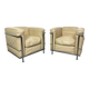 White leather club chairs LC2 by Le Corbusier for Cassina